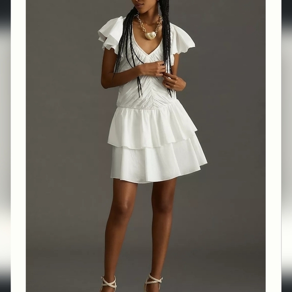 Nwt Love the Label for Anthropologie Ruffled Mini Dress-White. Size Medium - Picture 1 of 7